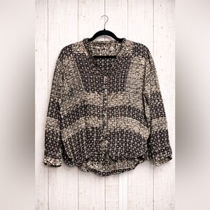 Free People Women's Black and Cream Checkered Top